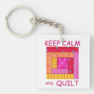 Keep Calm and Quilt Colourful Log Cabin Block Key Ring