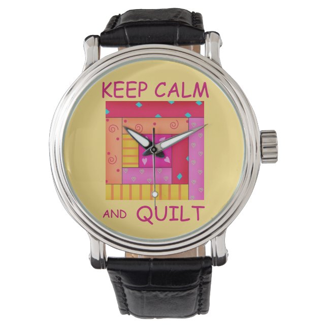 Keep Calm and Quilt Colourful Log Cabin Block Watch (Front)