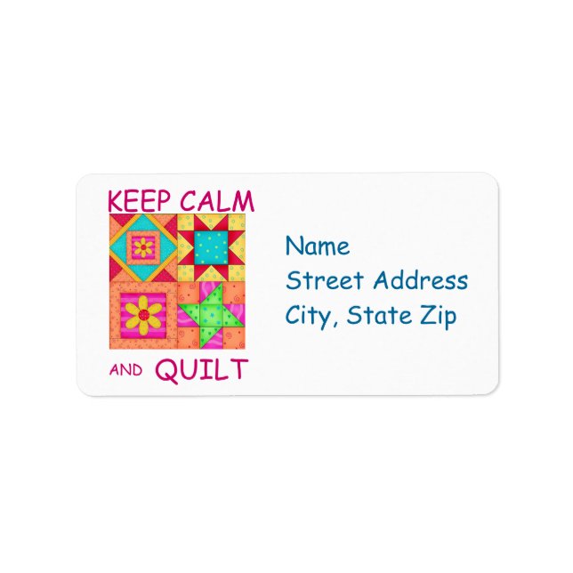 Keep Calm and Quilt Colourful Patchwork Blocks Label (Front)