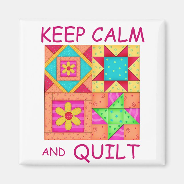 Keep Calm and Quilt Colourful Patchwork Blocks Magnet (Front)