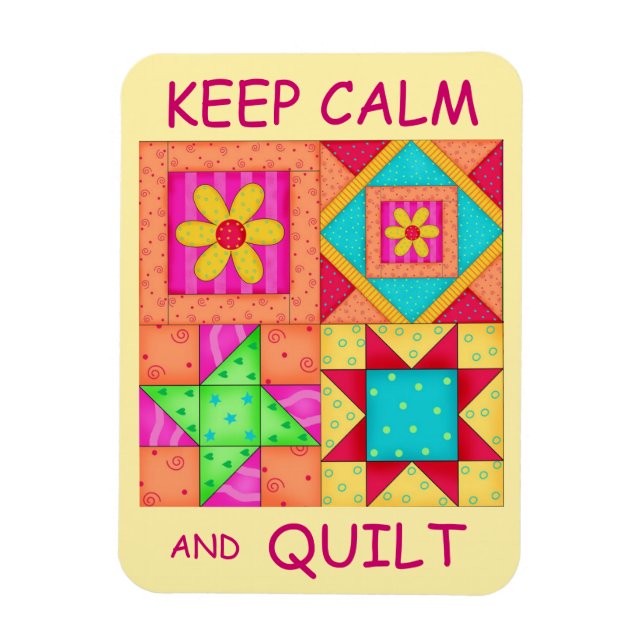 Keep Calm and Quilt Colourful Patchwork Blocks Magnet (Vertical)