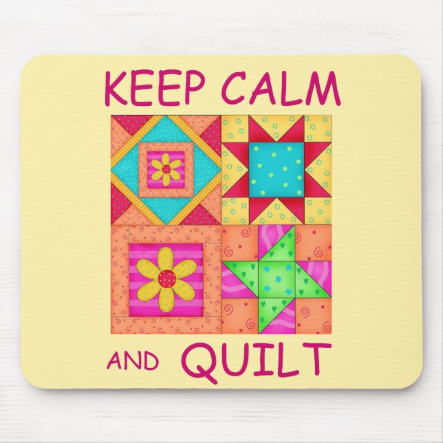 Keep Calm and Quilt Colourful Patchwork Blocks Mouse Pad (Front)