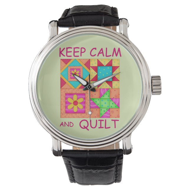 Keep Calm and Quilt Colourful Patchwork Blocks Watch (Front)