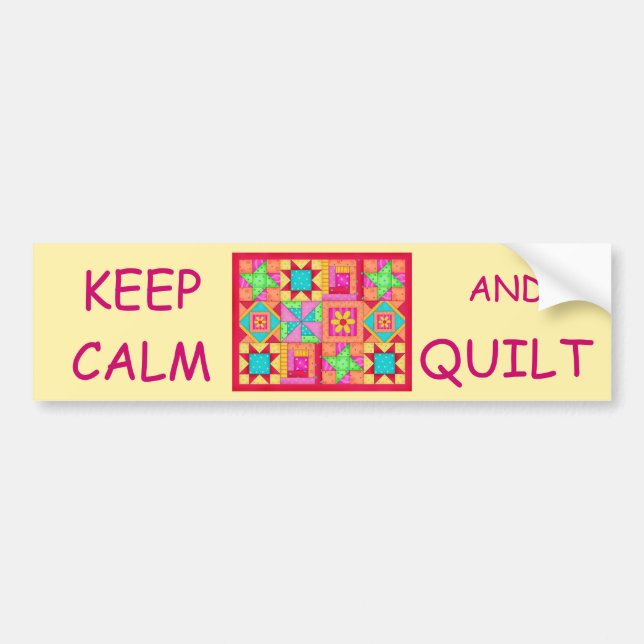 Keep Calm and Quilt Multi Block Patchwork Quilt Bumper Sticker (Front)