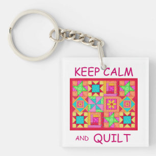 Keep Calm and Quilt Multi Block Patchwork Quilt Key Ring