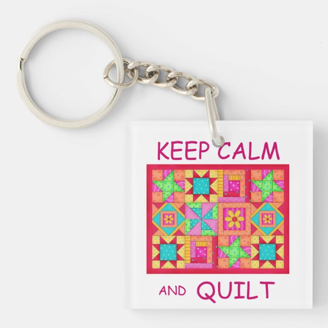 Keep Calm and Quilt Multi Block Patchwork Quilt Key Ring (Front)