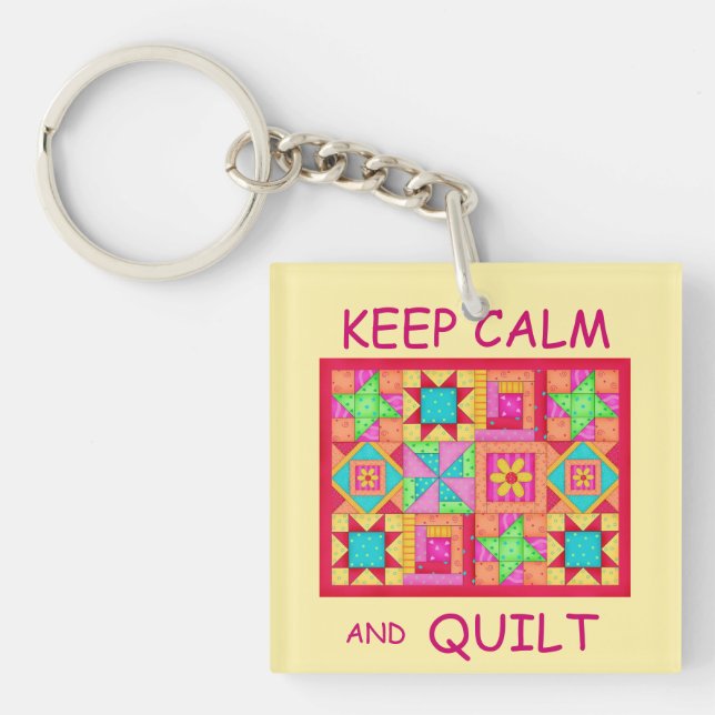 Keep Calm and Quilt Multi Block Patchwork Quilt Key Ring (Front)