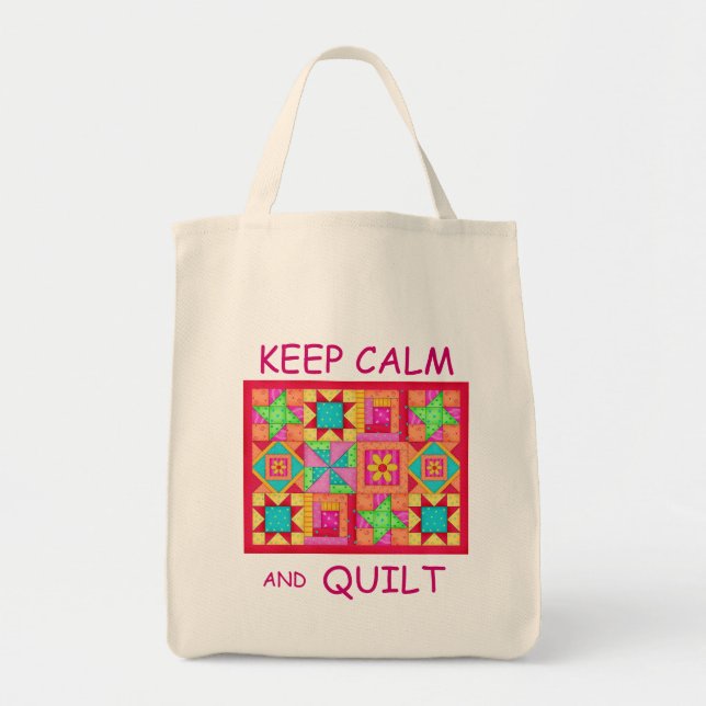 Keep Calm and Quilt Multi Block Patchwork Quilt Tote Bag (Front)