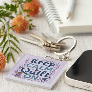 Keep Calm and Quilt On Vintage Sewing Lover Design Key Ring