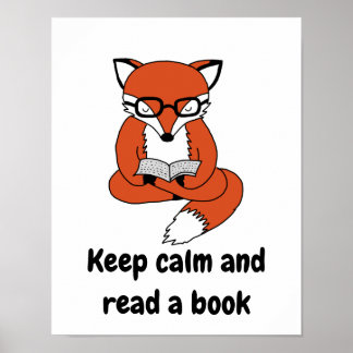 Keep calm and read book quote fox poster art print