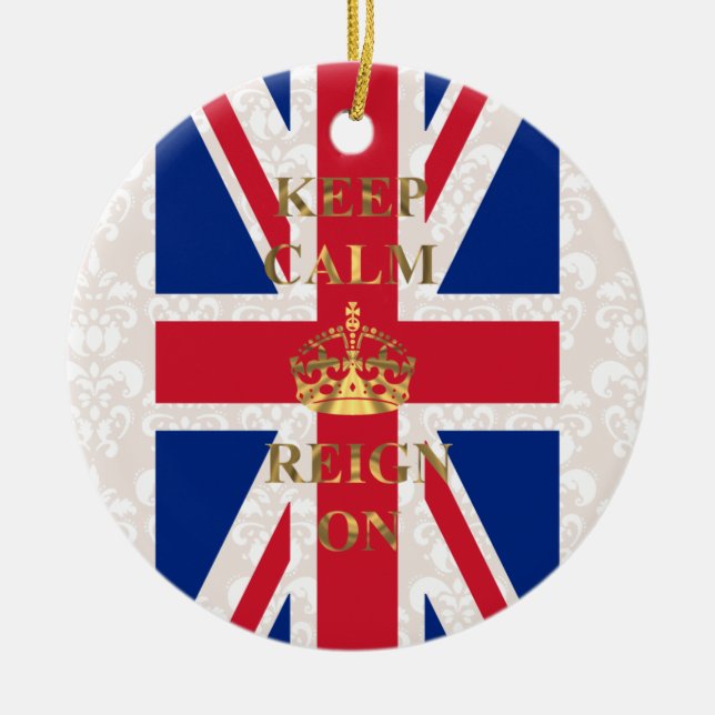 Keep calm and reign on ceramic tree decoration (Front)