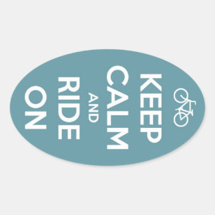 Keep Calm and Ride On Blue Oval Sticker