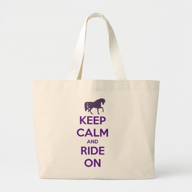 Keep Calm and Ride On Equestrian Horseback Riding Large Tote Bag (Front)