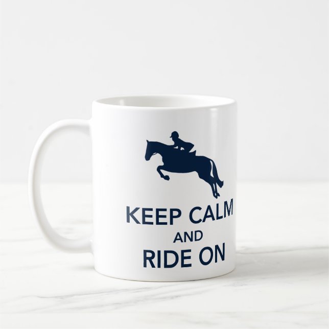 Keep Calm and Ride On Hunter Jumper Navy Mug (Left)