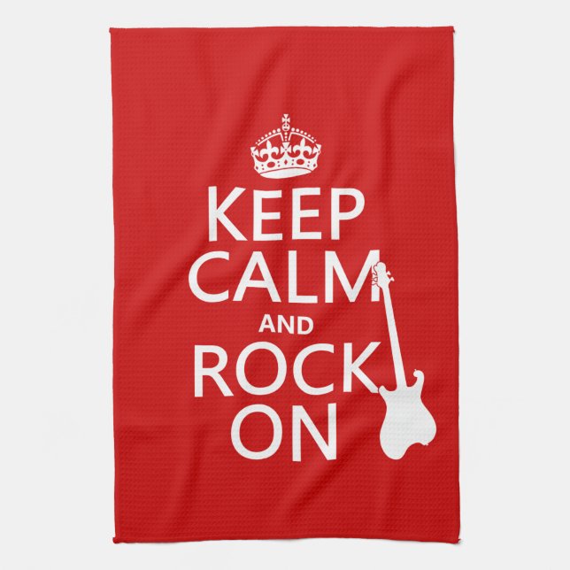 Keep Calm and Rock On (guitar)(any colour) Tea Towel (Vertical)