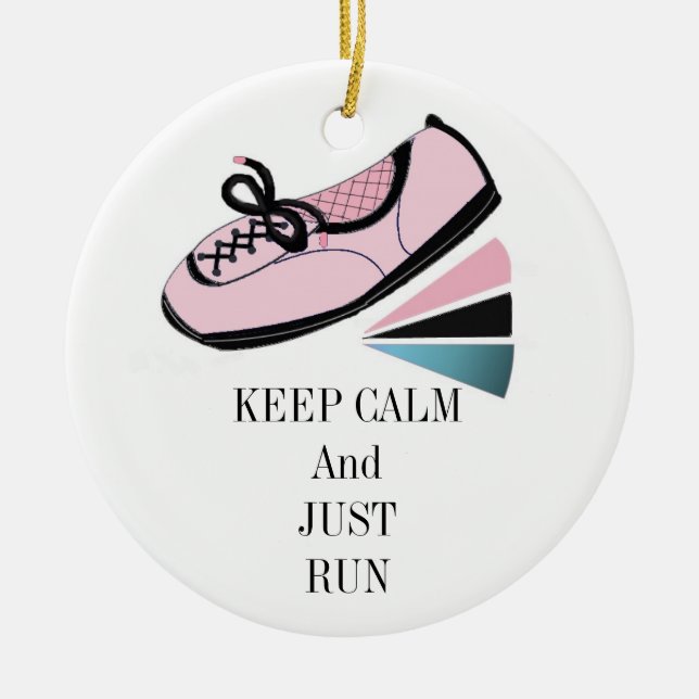 Keep Calm and Run Ceramic Tree Decoration (Front)