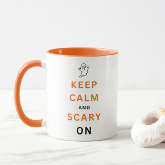 Keep Calm and Scary On Orange Text Halloween Ghost Mug