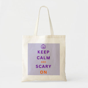 Keep calm and scary on Purple text with Pumpkin Tote Bag