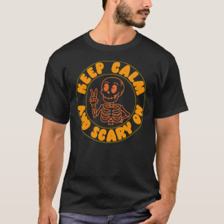 Keep Calm And Scary On Skeleton Peace Sign T-Shirt