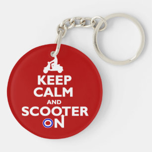 Keep calm and scooter on Red White Key Ring