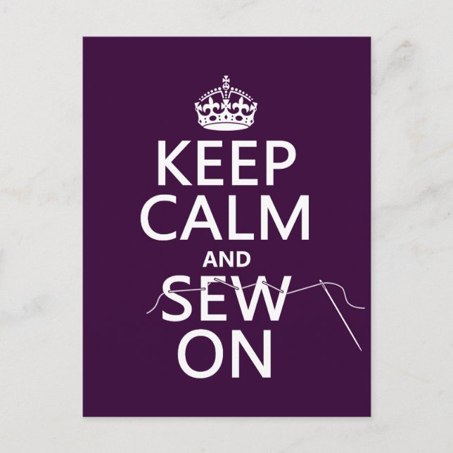Keep Calm and Sew On (in all colours) Postcard (Front)