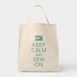 Keep Calm and Sew On Teal Tote Bag