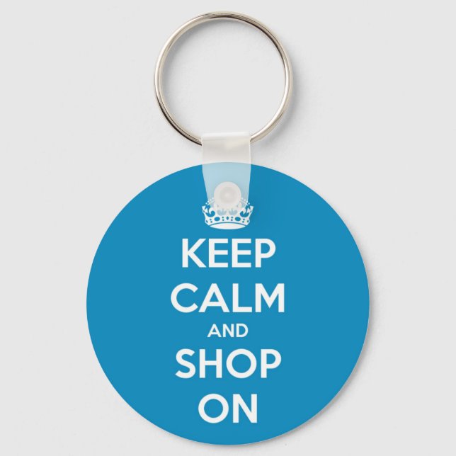 Keep Calm and Shop Bright Blue Key Ring (Front)