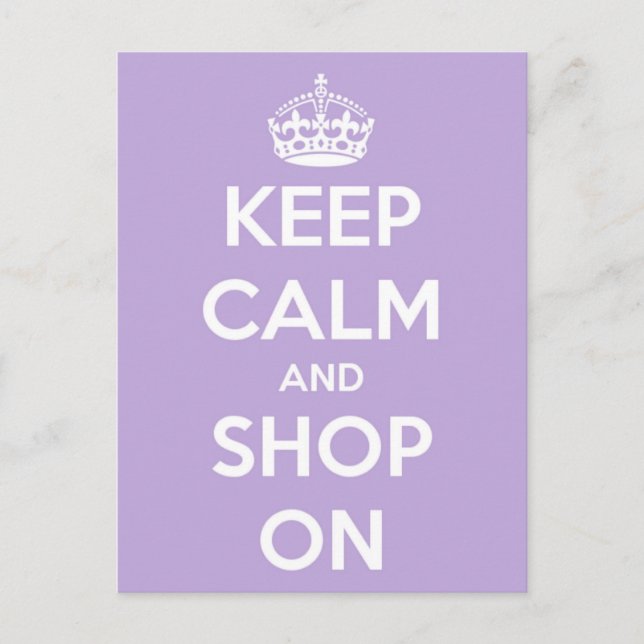 Keep Calm and Shop On Lavender Postcard (Front)