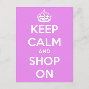 Keep Calm and Shop On Pink Postcard