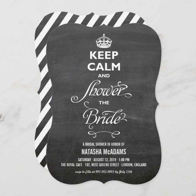 Keep Calm And Shower The Bride Funny Chalkboard Invitation (Front/Back)