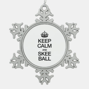 KEEP CALM AND SKEEBALL SNOWFLAKE PEWTER CHRISTMAS ORNAMENT