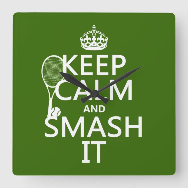 Keep Calm and Smash It (tennis)(any colour) Square Wall Clock (Front)