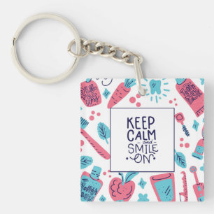 Keep Calm And Smile On   Cute Phrase Key Ring