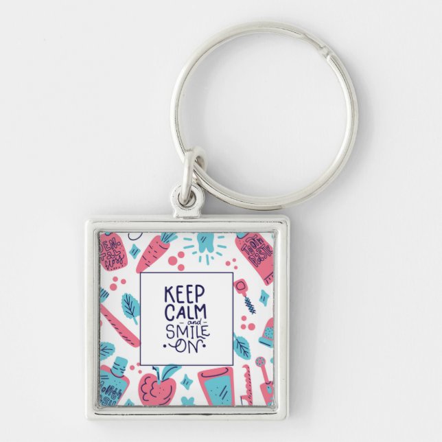 Keep Calm And Smile On | Cute Phrase Key Ring (Front)