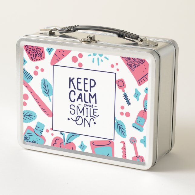 Keep Calm And Smile On | Cute Phrase Metal Lunch Box (Front)
