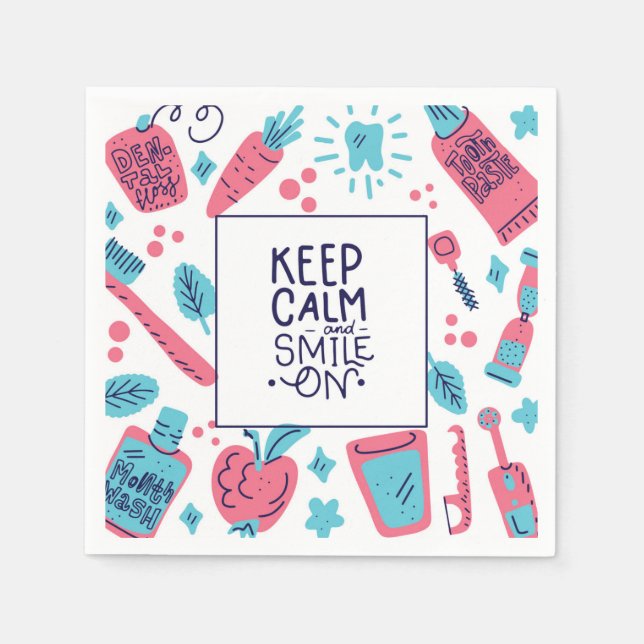 Keep Calm And Smile On | Cute Phrase Napkin (Front)