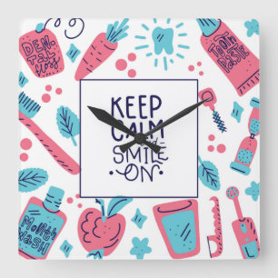 Keep Calm And Smile On Cute Phrase Square Wall Clock