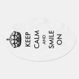 Keep Calm and Smile On White Kraft Paper Oval Sticker