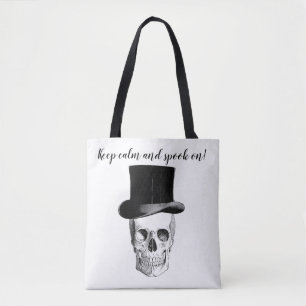 Keep calm and spook on! vintage skull tote bag