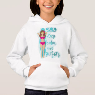 Keep calm and surf on brunette girl