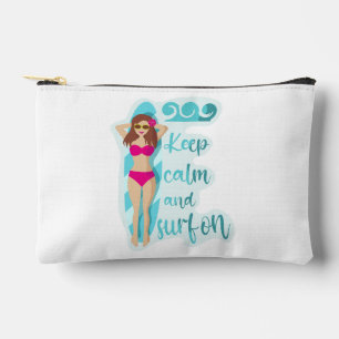 Keep calm and surf on brunette girl Card Accessory Pouch