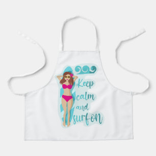 Keep calm and surf on brunette girl Card Apron