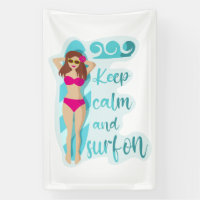 Keep calm and surf on brunette girl Card