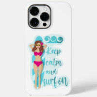 Keep calm and surf on brunette girl Card