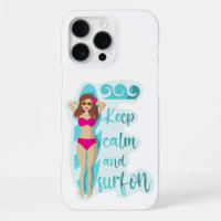 Keep calm and surf on brunette girl Card