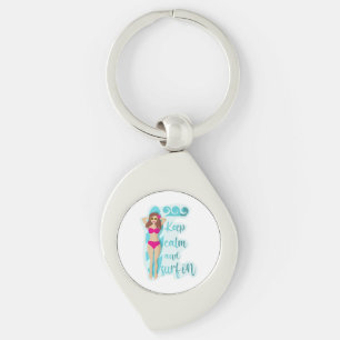 Keep calm and surf on brunette girl Card Key Ring