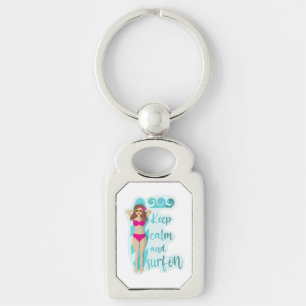 Keep calm and surf on brunette girl Card Key Ring