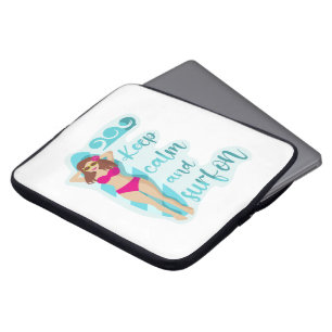 Keep calm and surf on brunette girl Card Laptop Sleeve