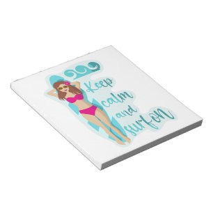 Keep calm and surf on brunette girl Card Notepad