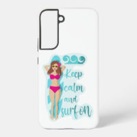 Keep calm and surf on brunette girl Card